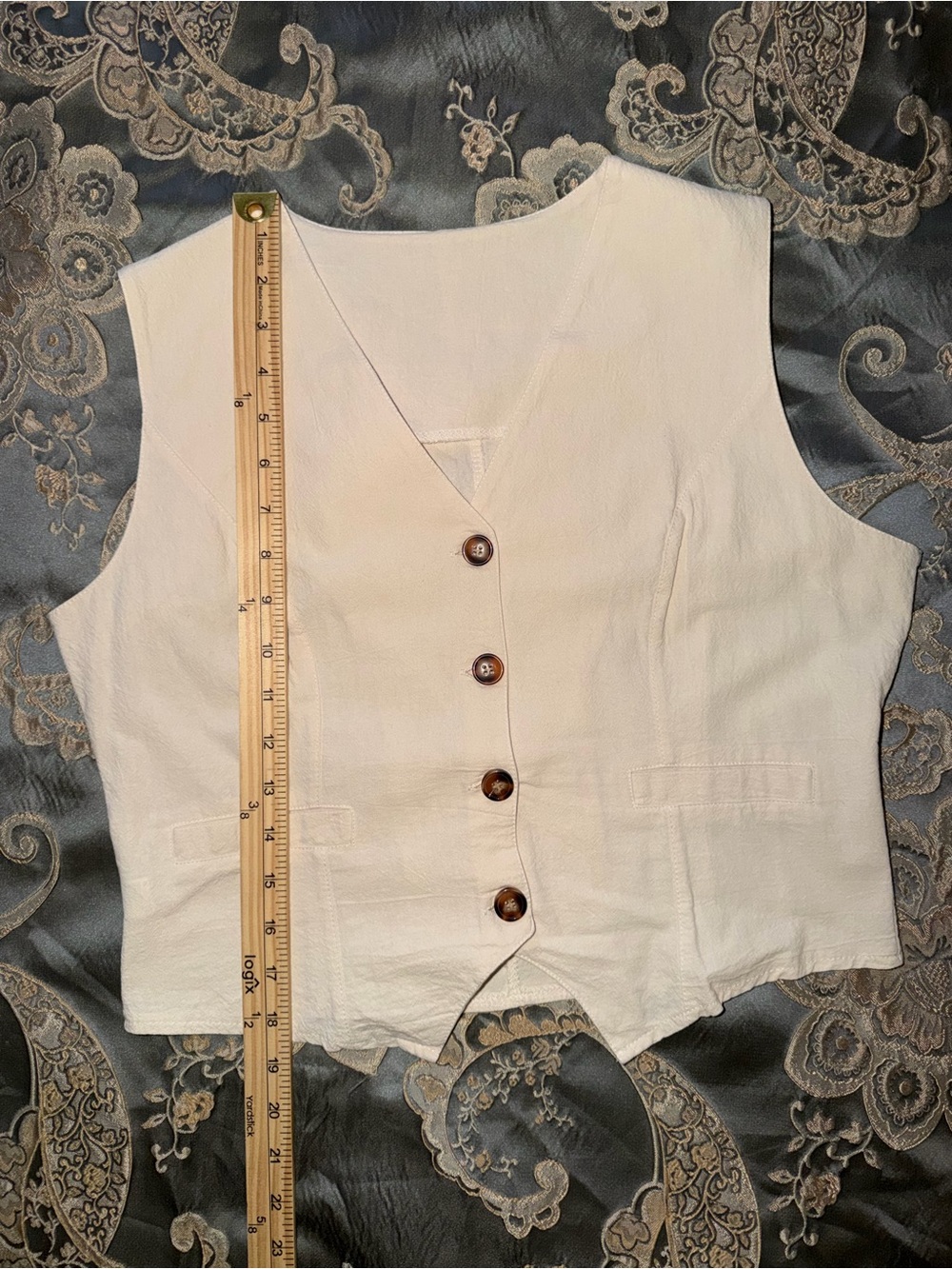 Cream Wide-Leg Pants with Button-Front Vest - Picture 8 of 13